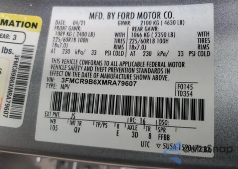 2021 Ford Bronco Sport Big Bend from USA, damaged, VIN 3FMCR9B6XMRA79607